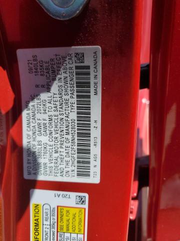 2HGFE2F58NH528030 - 2022 HONDA CIVIC SPORT RED photo 12
