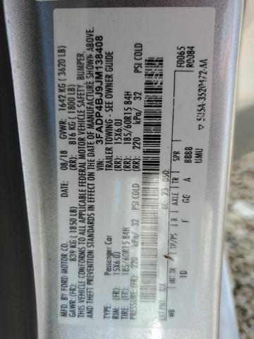 3FADP4BJ9JM138408 - 2018 FORD FIESTA SE SILVER photo 13