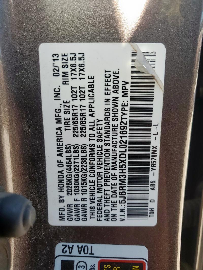 5J6RM3H5XDL021692 - 2013 HONDA CR-V EX TAN photo 13