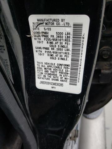 JN8DR09Y43W836285 - 2003 NISSAN PATHFINDER LE 黑色 照片 12