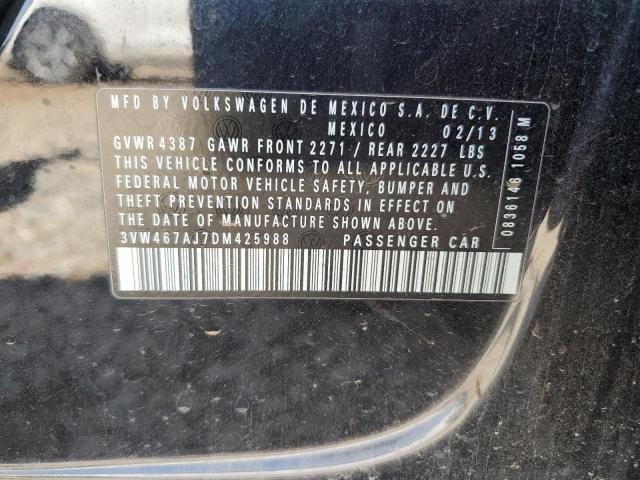 3VW467AJ7DM425988 - 2013 VOLKSWAGEN JETTA GLI შავი ფოტო 12