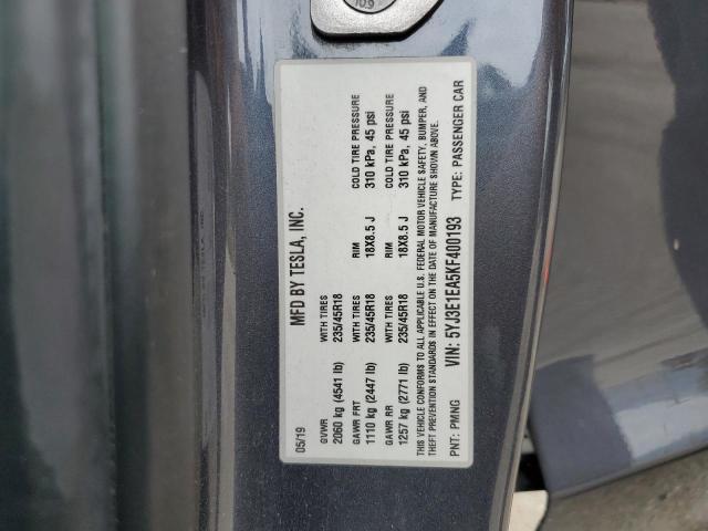 5YJ3E1EA5KF400193 - 2019 TESLA MODEL 3 GRAY photo 13