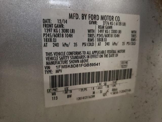 1FM5K8D81FGB59541 - 2015 FORD EXPLORER XLT SILVER photo 13