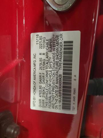 19UUB3F61KA006428 - 2019 ACURA TLX TECHNOLOGY RED photo 13