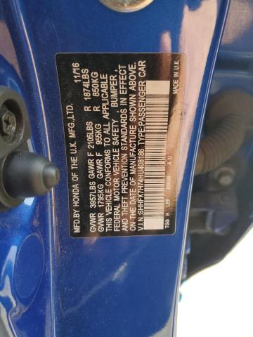 SHHFK7H74HU408186 - 2017 HONDA CIVIC EXL BLUE photo 12