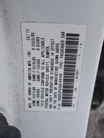 1HGCR2F82DA194348 - 2013 HONDA ACCORD EXL თეთრი ფოტო 12