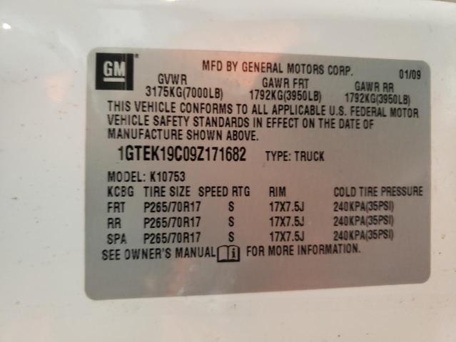 1GTEK19C09Z171682 - 2009 GMC SIERRA K1500 WHITE photo 12