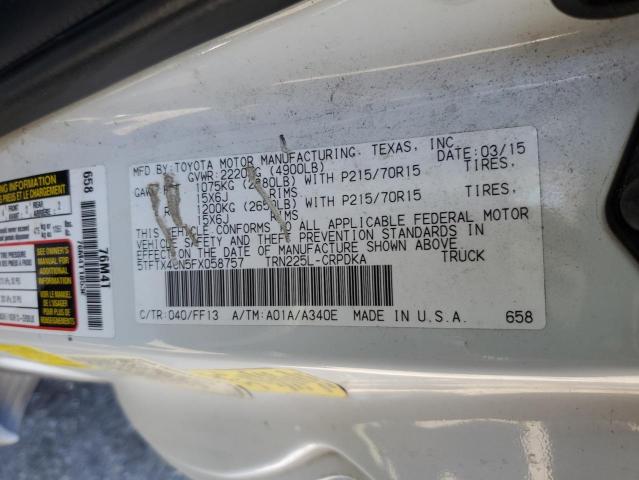 5TFTX4CN5FX058757 - 2015 TOYOTA TACOMA ACCESS CAB თეთრი ფოტო 12