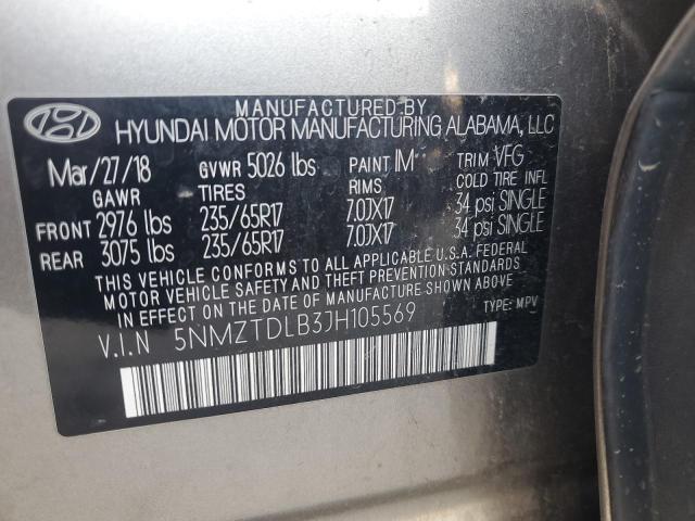 5NMZTDLB3JH105569 - 2018 HYUNDAI SANTA FE S GRAY photo 13