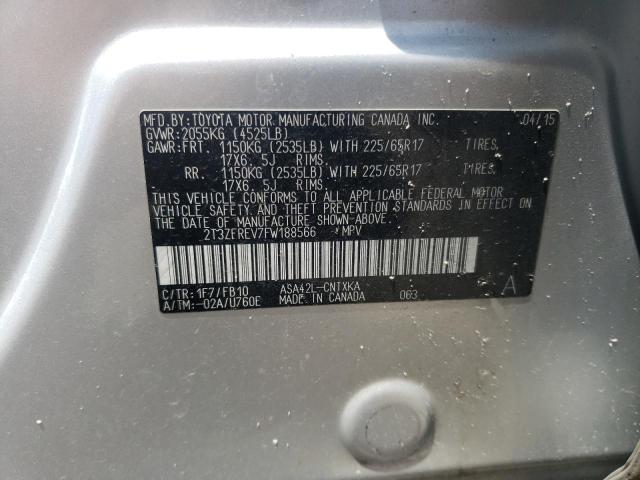 2T3ZFREV7FW188566 - 2015 TOYOTA RAV4 LE SILVER photo 14