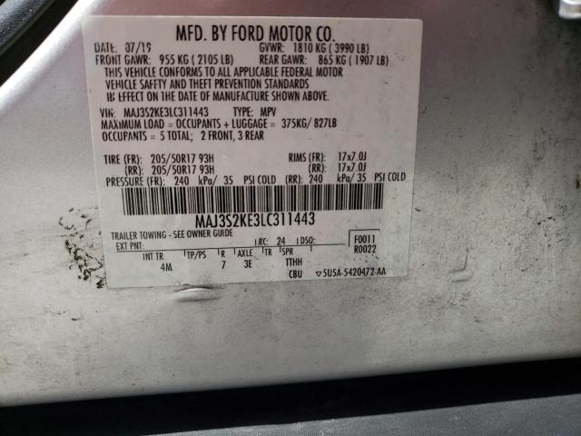 MAJ3S2KE3LC311443 - 2020 FORD ECOSPORT TITANIUM SILVER photo 12