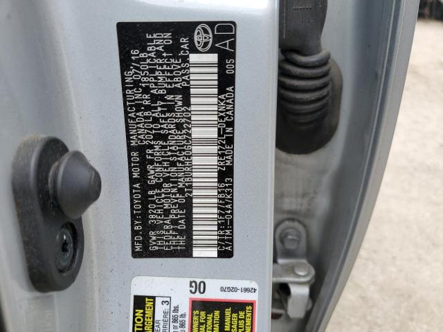 2T1BURHE0GC722702 - 2016 TOYOTA COROLLA LE L 银色 照片 12