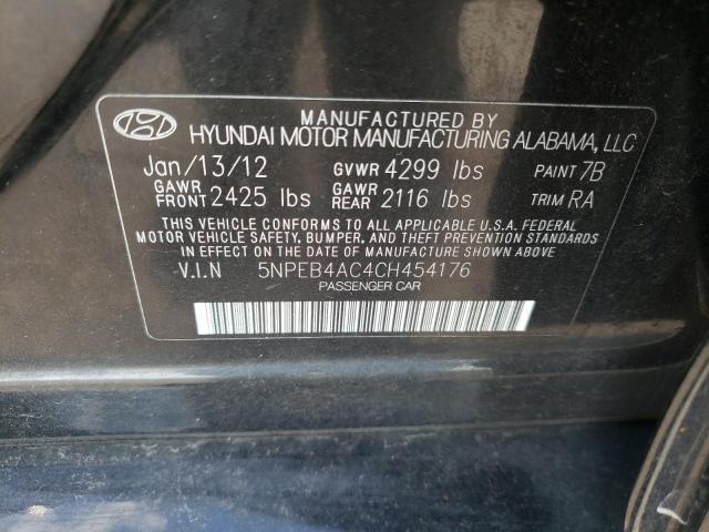 5NPEB4AC4CH454176 - 2012 HYUNDAI SONATA GLS BLACK photo 12