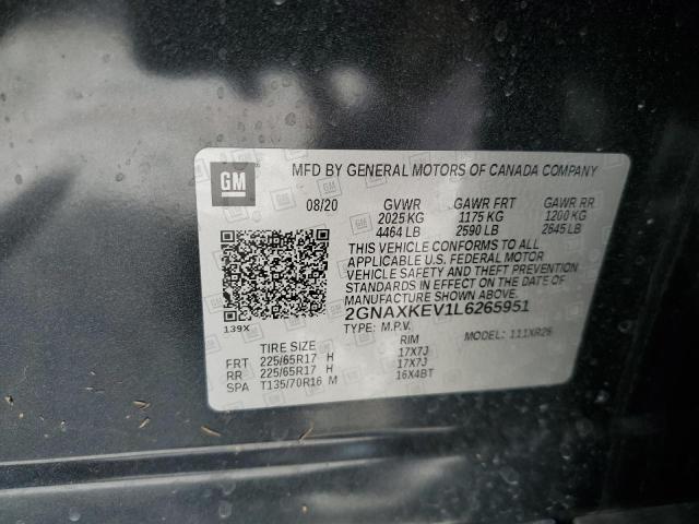 2GNAXKEV1L6265951 - 2020 CHEVROLET EQUINOX LT CHARCOAL photo 13