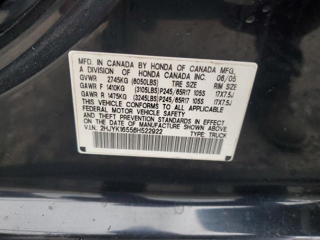 2HJYK16556H522922 - 2006 HONDA RIDGELINE RTL BLACK photo 12