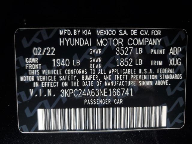 3KPC24A63NE166741 - 2022 HYUNDAI ACCENT SE BLACK photo 12