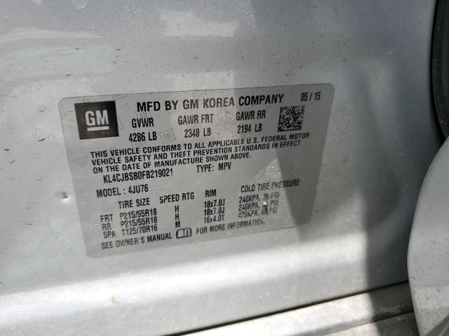 KL4CJBSB0FB219021 - 2015 BUICK ENCORE CONVENIENCE 银色 照片 13