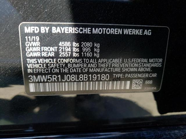 3MW5R1J08L8B19180 - 2020 BMW 330I BLACK photo 12