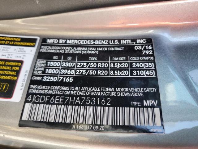 4JGDF6EE7HA753162 - 2017 MERCEDES-BENZ GLS 450 4MATIC SILVER photo 12