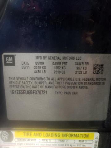 1G1ZE5EU6BF370721 - 2011 CHEVROLET MALIBU LTZ ლურჯი ფოტო 10