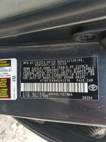 4T1BF3EK8AU043218 - 2010 TOYOTA CAMRY BASE GRAY photo 12