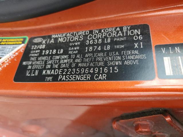 KNADE223596491615 - 2009 KIA RIO BASE ORANGE photo 12