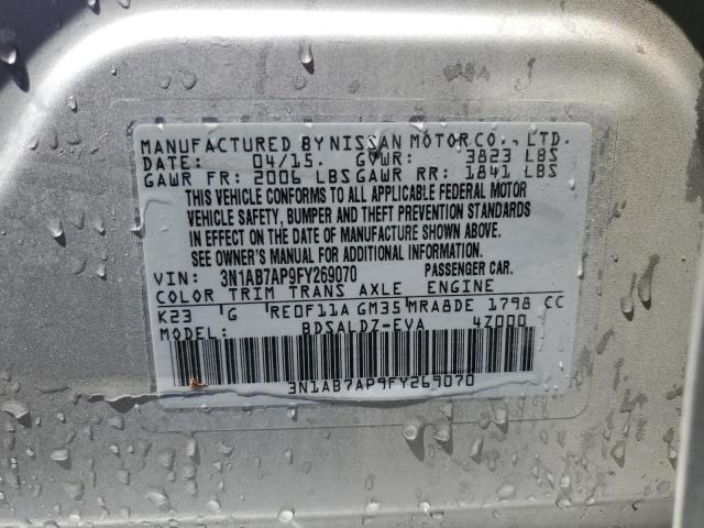 3N1AB7AP9FY269070 - 2015 NISSAN SENTRA S SILVER photo 12