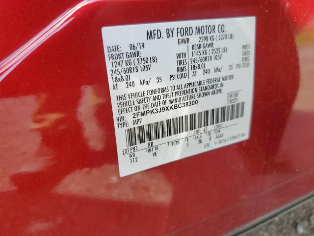 2FMPK3J9XKBC38300 - 2019 FORD EDGE SEL Կարմիր լուսանկար 13