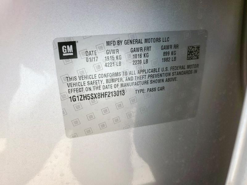 1G1ZH5SX8HF213013 - 2017 CHEVROLET MALIBU PREMIER ვერცხლისფერი ფოტო 12