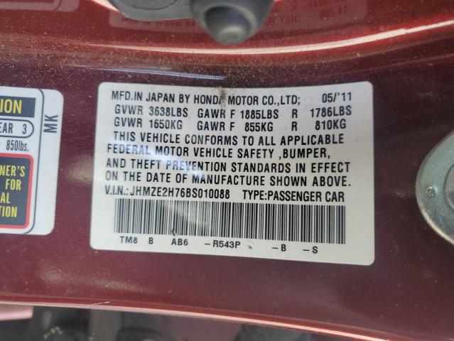 JHMZE2H76BS010088 - 2011 HONDA INSIGHT EX BURGUNDY photo 13