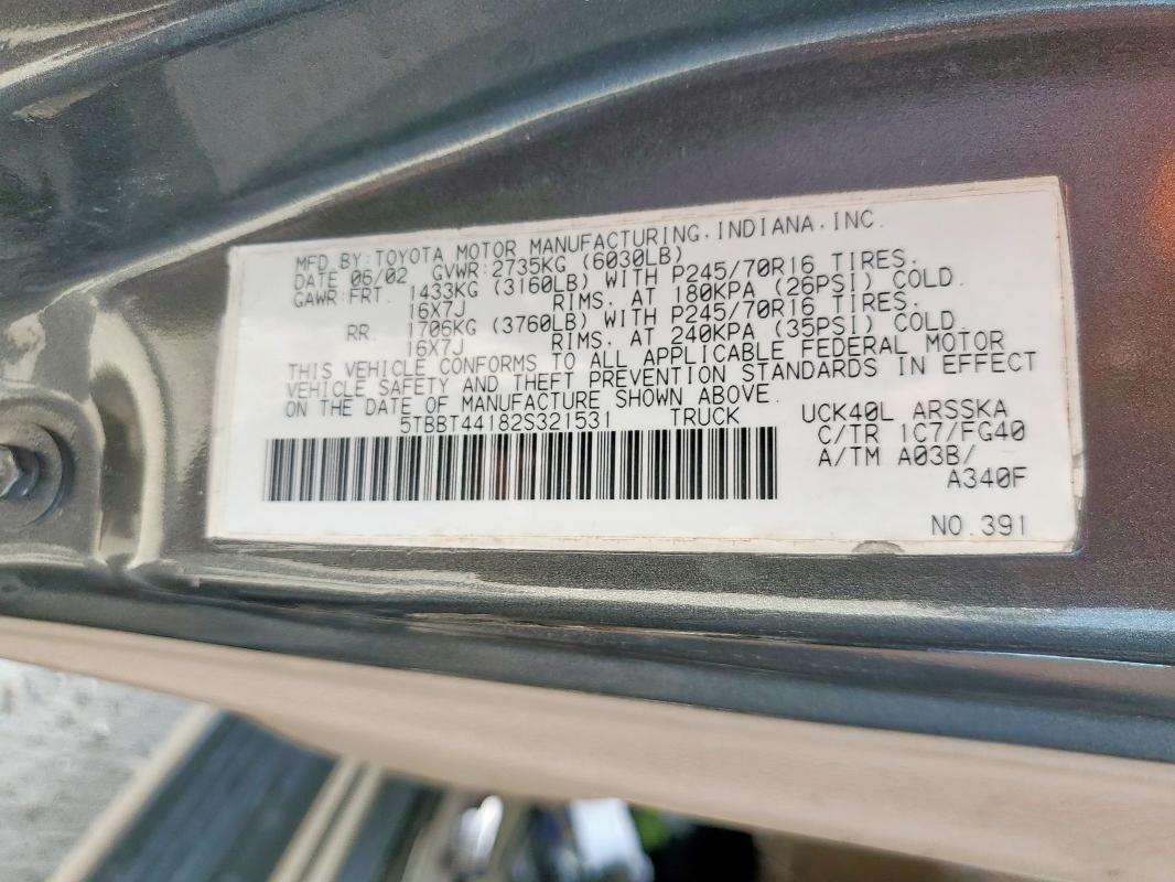 5TBBT44182S321531 - 2002 TOYOTA TUNDRA ACCESS CAB Mavi fotoğraf 12