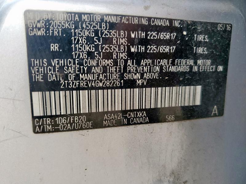 2T3ZFREV4GW282261 - 2016 TOYOTA RAV4 LE SILVER photo 13
