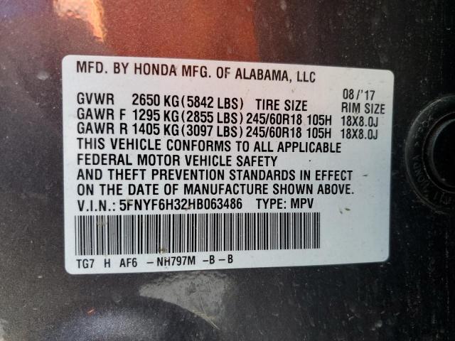 5FNYF6H32HB063486 - 2017 HONDA PILOT EX CHARCOAL photo 13