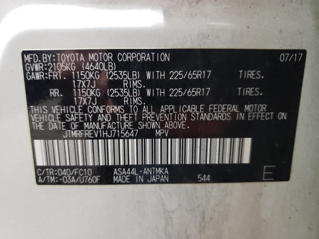 JTMRFREV1HJ715647 - 2017 TOYOTA RAV4 XLE WHITE photo 13