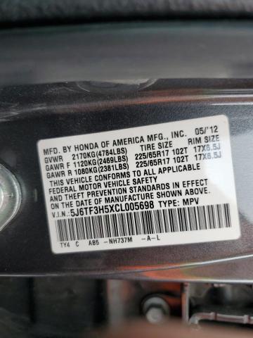 5J6TF3H5XCL005698 - 2012 HONDA CROSSTOUR EXL ნაცრისფერი ფოტო 12