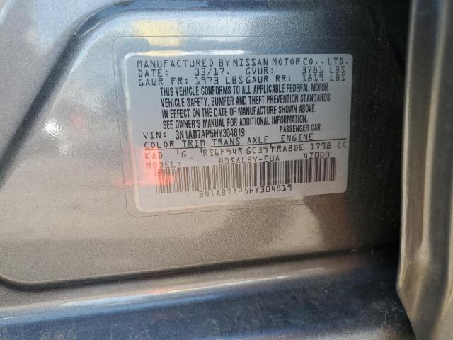 3N1AB7AP5HY304819 - 2017 NISSAN SENTRA S GRAY photo 12