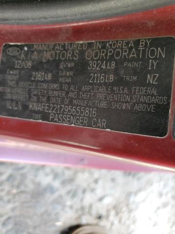 KNAFE221795655816 - 2009 KIA SPECTRA EX RED photo 12