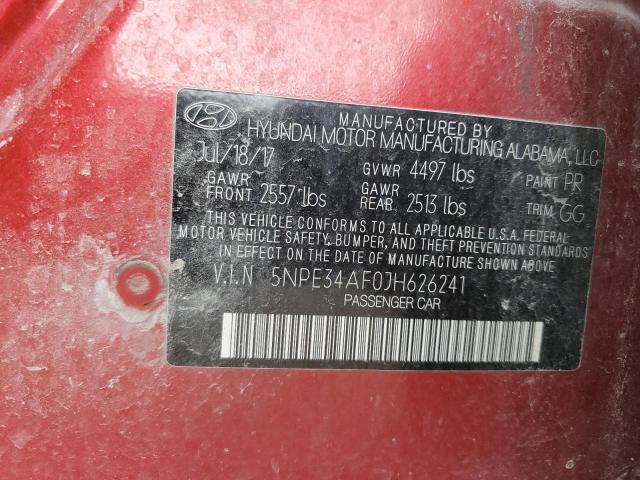 5NPE34AF0JH626241 - 2018 HYUNDAI SONATA SPORT 红色 照片 12