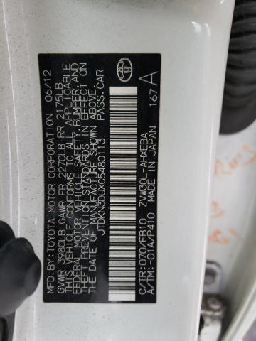 JTDKN3DUXC5480113 - 2012 TOYOTA PRIUS WHITE photo 12