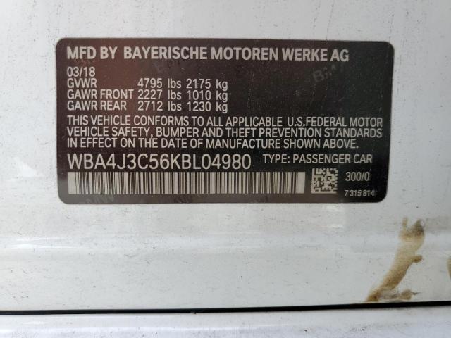 WBA4J3C56KBL04980 - 2019 BMW 430XI GRAN COUPE 白色 照片 10