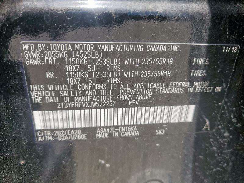 2T3YFREVXJW522237 - 2018 TOYOTA RAV4 LIMITED Қара фото 13