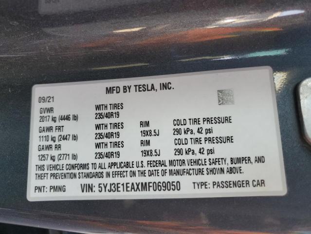 5YJ3E1EAXMF069050 - 2021 TESLA MODEL 3 Grafit foto 12
