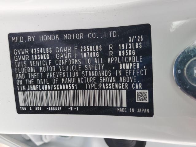JHMFL4H97SX000551 - 2025 HONDA CIVIC SPORT TOURING WHITE photo 12