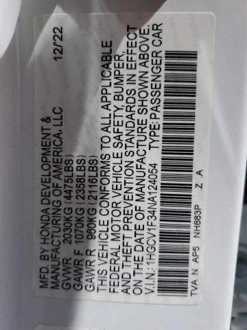1HGCV1F34NA124054 - 2022 HONDA ACCORD SPORT WHITE photo 12