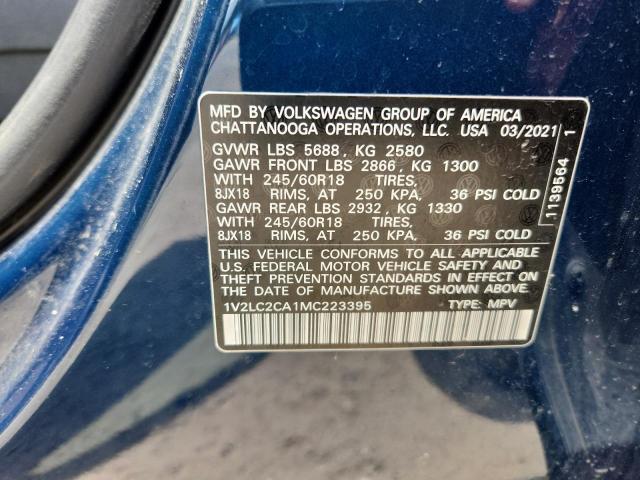 1V2LC2CA1MC223395 - 2021 VOLKSWAGEN ATLAS CROS SE BLUE photo 13