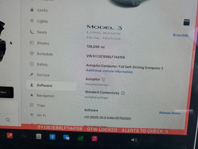 5YJ3E1EB6LF744156 - 2020 TESLA MODEL 3 Negro foto 9