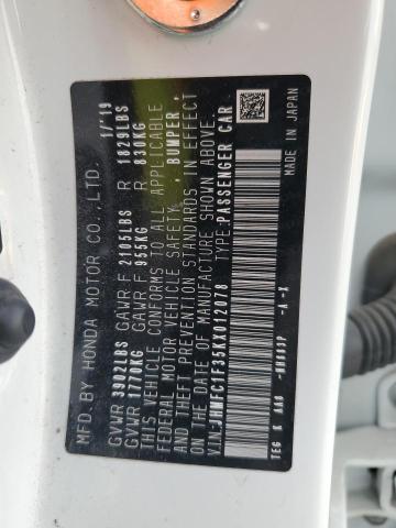 JHMFC1F35KX012078 - 2019 HONDA CIVIC EX أبيض صورة 12