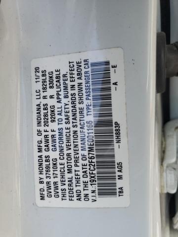 19XFC2F67ME001166 - 2021 HONDA CIVIC LX 白色 照片 12