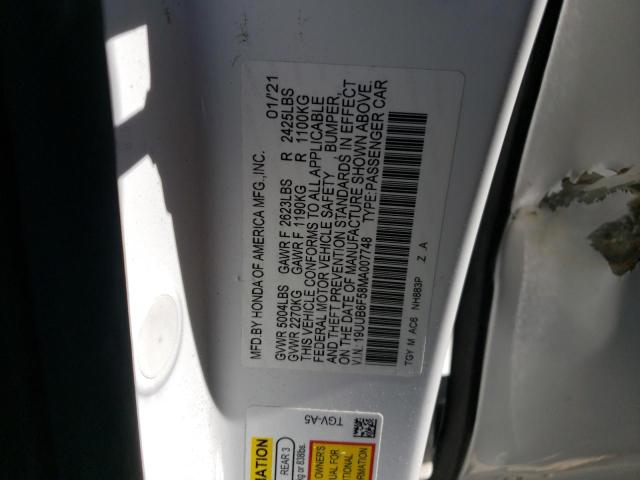 19UUB6F58MA007748 - 2021 ACURA TLX TECH A WHITE photo 12