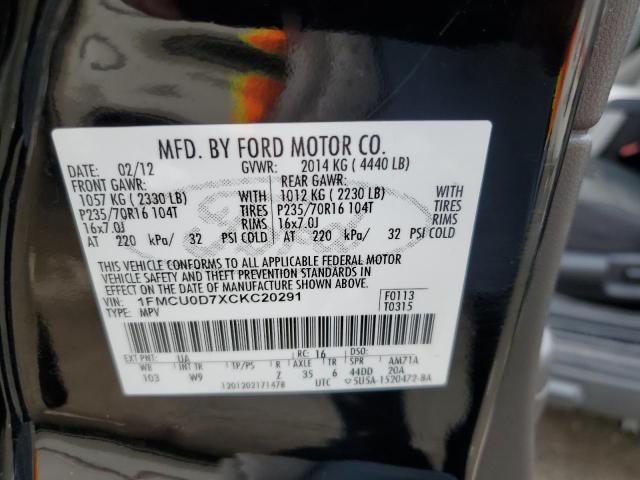 1FMCU0D7XCKC20291 - 2012 FORD ESCAPE XLT BLACK photo 12